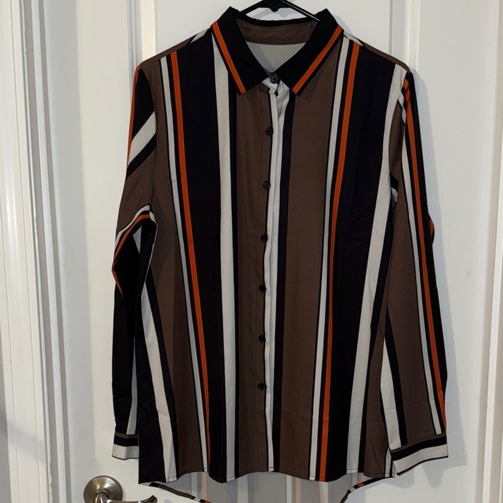 SHEIN - Women’s Multicolor Striped Button Down Shirt, Size Large